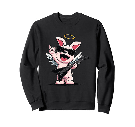 Angel Bunny Rock Music Cartoon Sweatshirt - Aesthetic Graphic Unisex - T-Shirt, Sweatshirt, Hoodie
