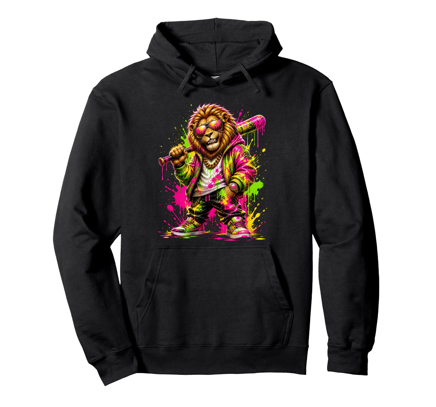 Lion Baseball Drip Funny Animal Party Hoodie - Custom Art Print Men Women - T-Shirt, Sweatshirt, Hoodie
