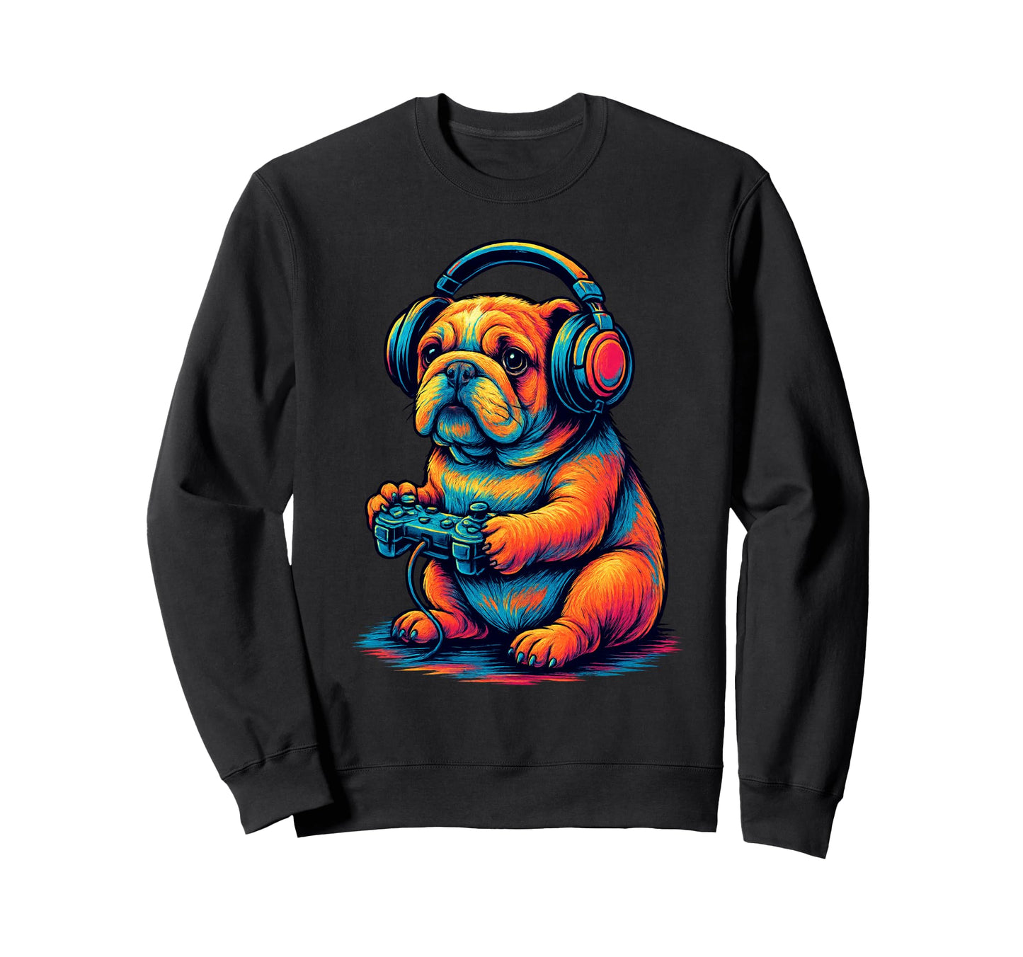 English Bulldog Gamer Gaming Dog Sweatshirt - Novelty Apparel Men Women - T-Shirt, Sweatshirt, Hoodie