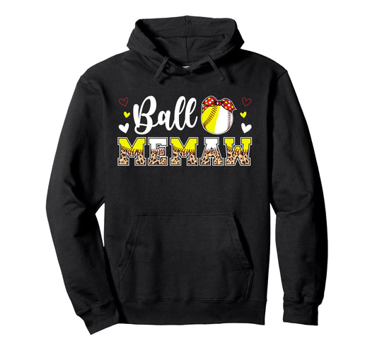 Ball Memaw Leopard Softball Baseball Hoodie - Minimalist Print Men Women - T-Shirt, Sweatshirt, Hoodie