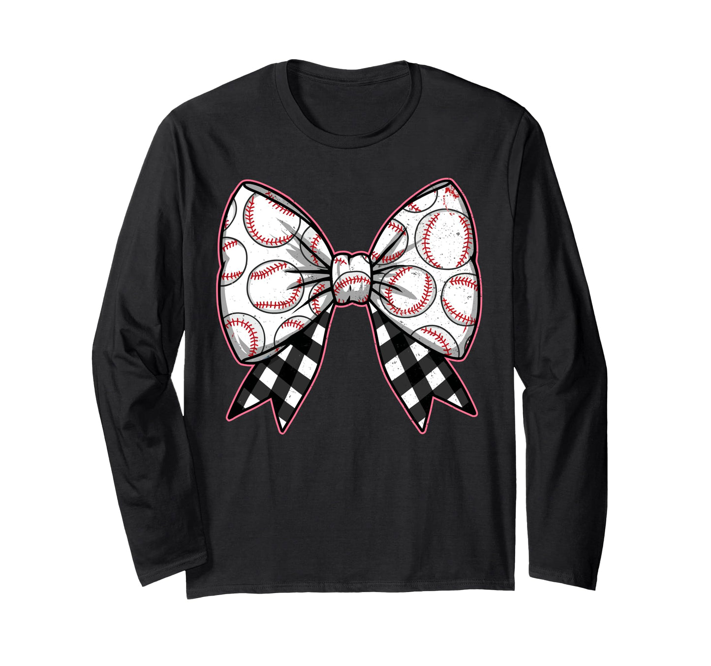 Baseball Bow Softball Ribbon Checkered Gift T-Shirt - Unique Graphic Unisex - T-Shirt, Sweatshirt, Hoodie