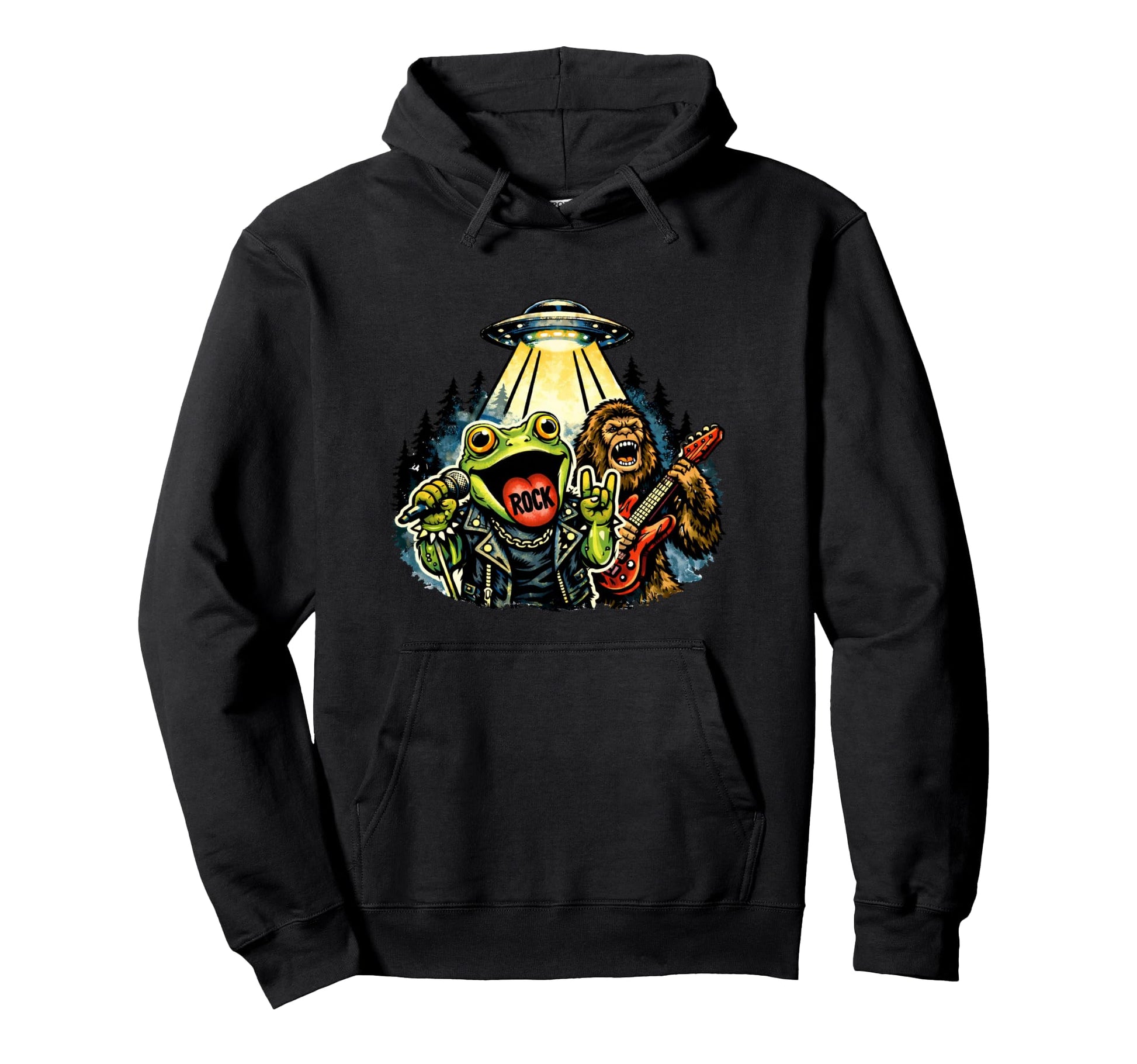 Funny Frog Rockstar Bigfoot Guitar Hoodie - Aesthetic Graphic Men Women - T-Shirt, Sweatshirt, Hoodie