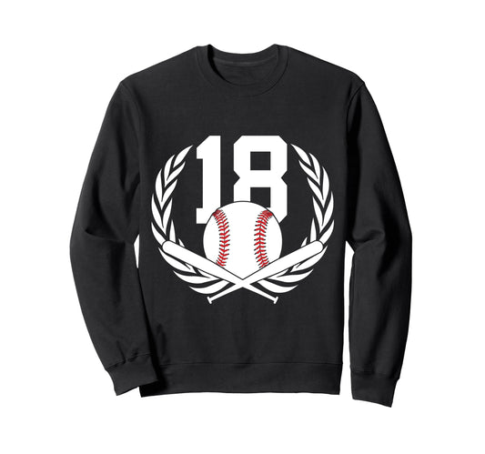 18 Years Number 18 Baseball Sweatshirt - Fun Novelty Design for Adults - T-Shirt, Sweatshirt, Hoodie