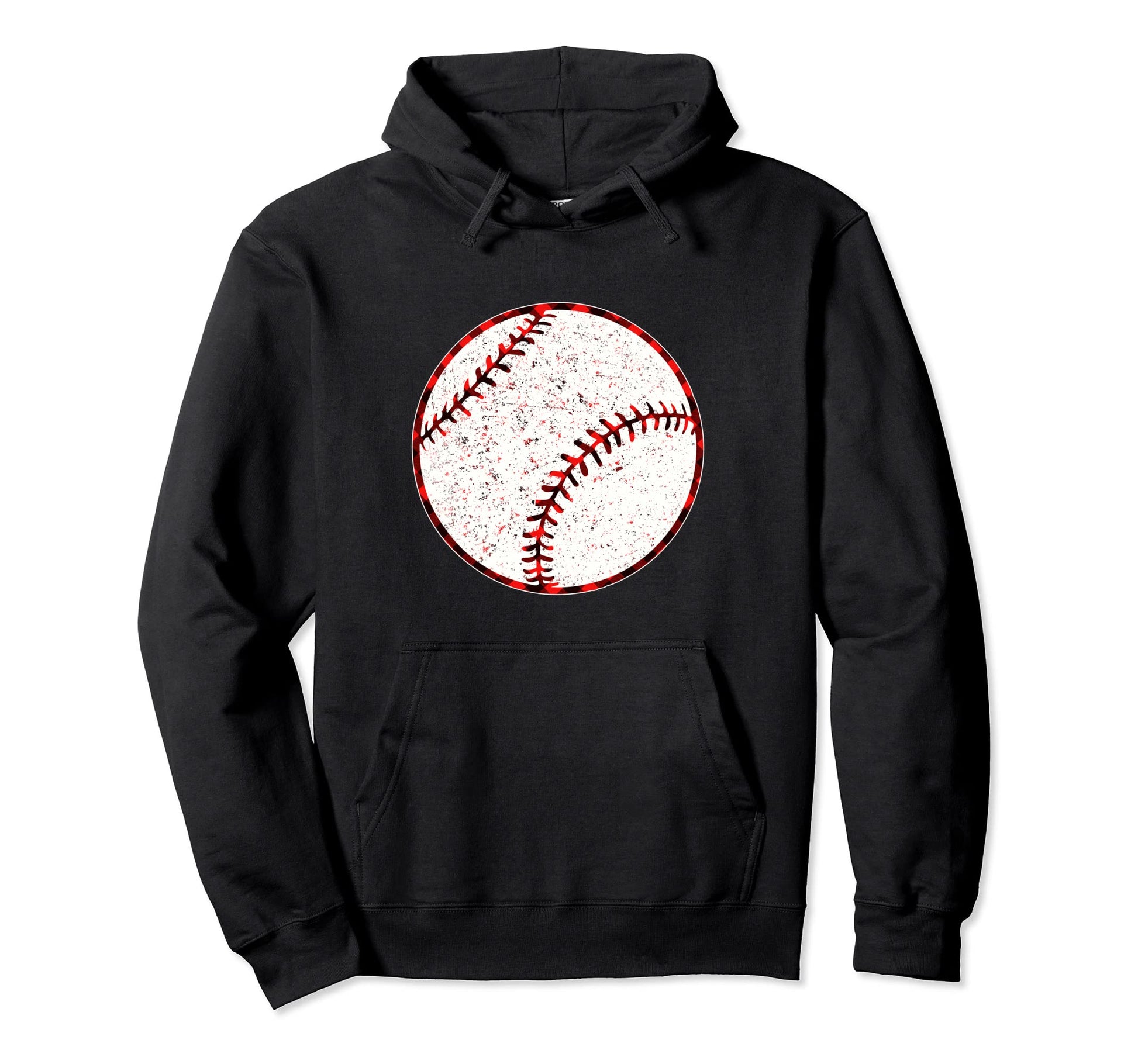 Red Plaid Distressed Baseball Hoodie - Casual Everyday Wear Men Women - T-Shirt, Sweatshirt, Hoodie