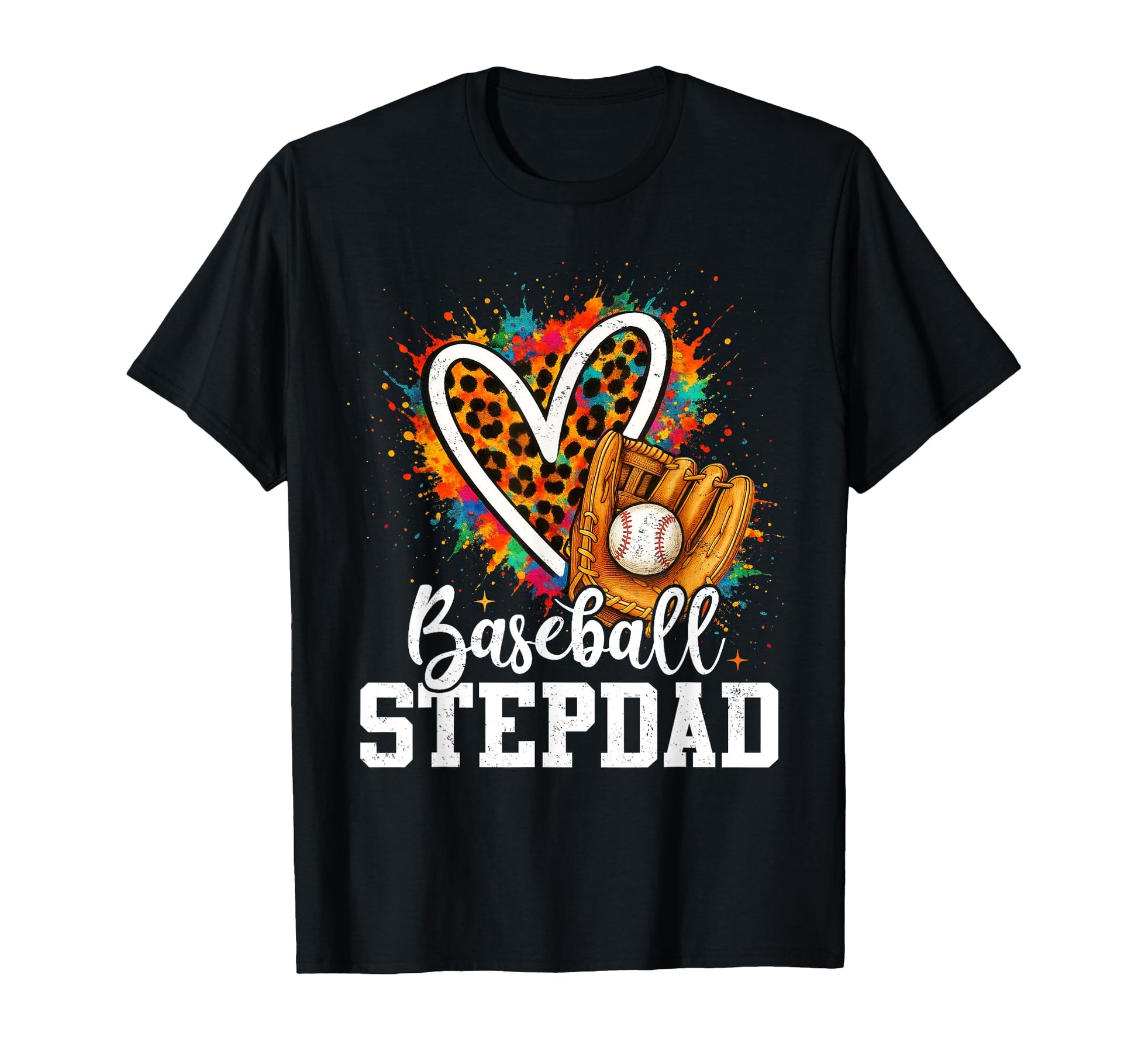 Baseball Stepdad Leopard Heart Colorful T-Shirt - Graphic Print Unisex - T-Shirt, Sweatshirt, Hoodie