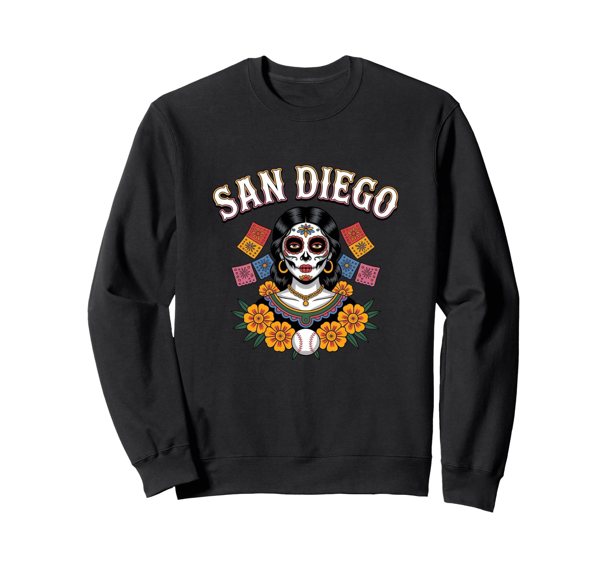 San Diego Sugar Skull Baseball Sweatshirt - Custom Art Print for Adults - T-Shirt, Sweatshirt, Hoodie