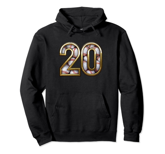 20Th Birthday Baseball Pattern Gift Hoodie - Trendy Graphic Men Women - T-Shirt, Sweatshirt, Hoodie