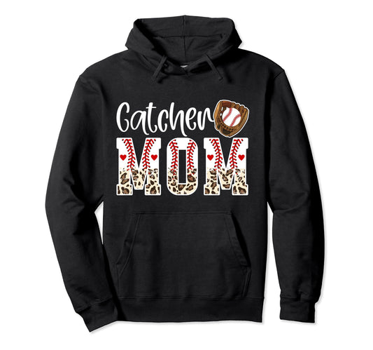 Baseball Catcher Mom Leopard Mom Hoodie - Aesthetic Graphic Men Women - T-Shirt, Sweatshirt, Hoodie