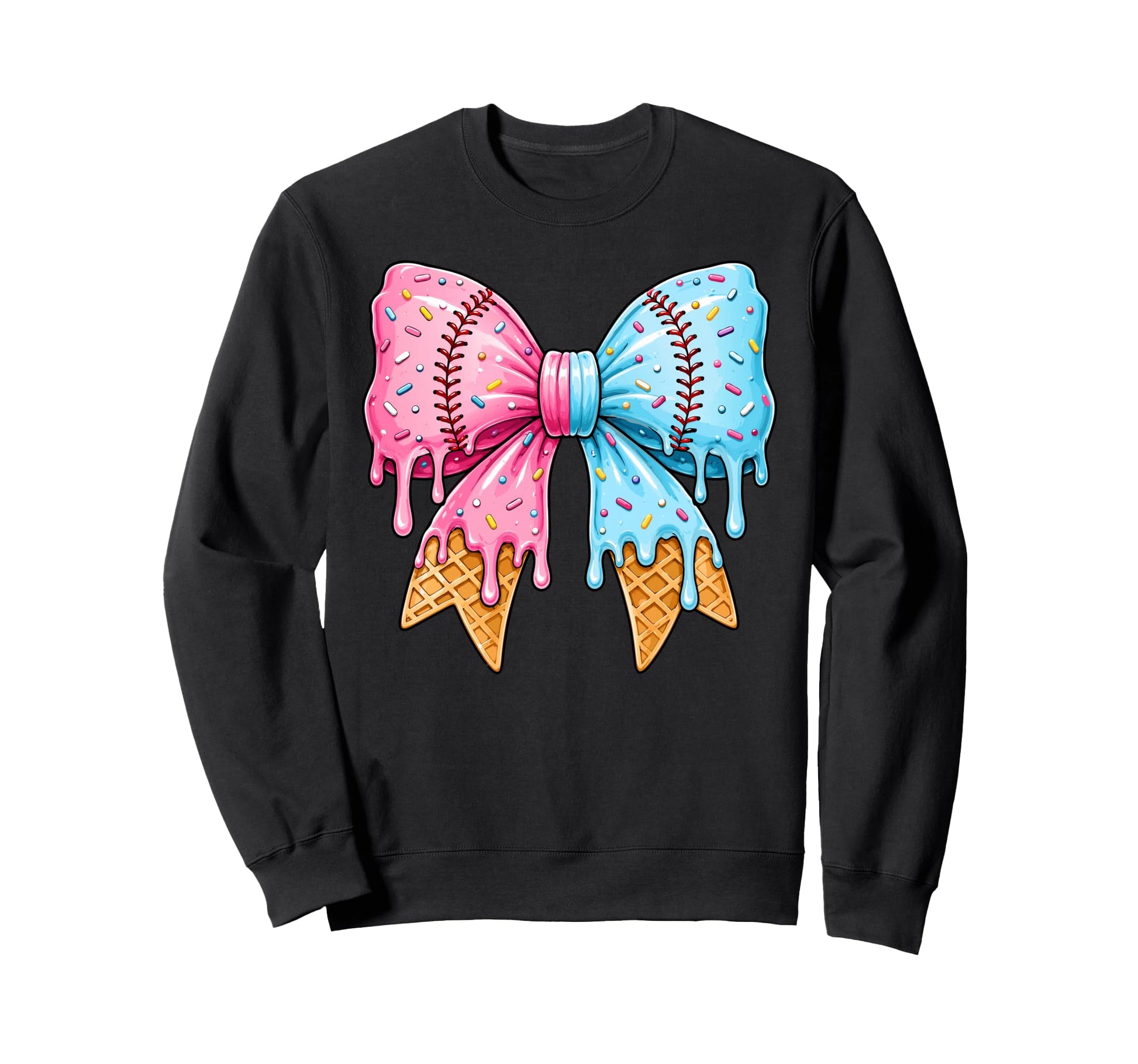 Ice Cream Drip Baseball Bow Mom Sweatshirt - Unique Graphic Unisex - T-Shirt, Sweatshirt, Hoodie