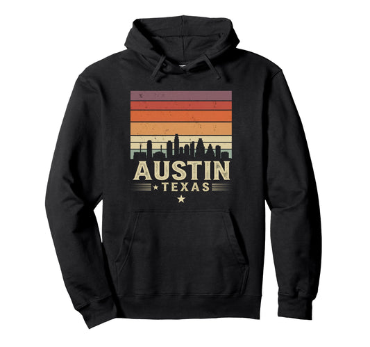 Austin City 2025 Texas Skyline Sunset Hoodie - Novelty Apparel Unisex - T-Shirt, Sweatshirt, Hoodie