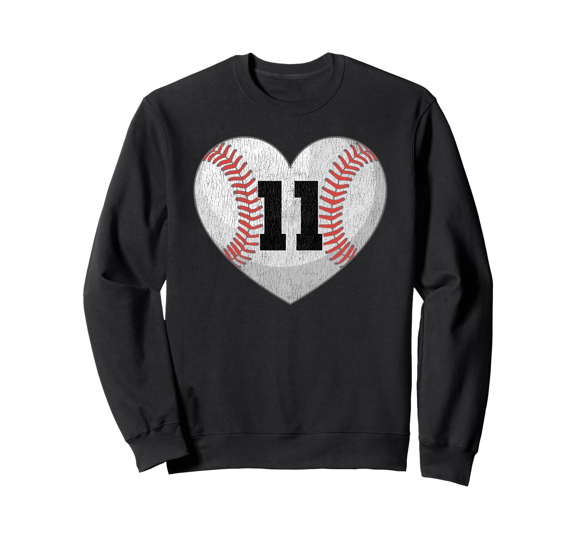 Baseball Number 11 Distressed Heart Sweatshirt - Aesthetic Graphic Unisex - T-Shirt, Sweatshirt, Hoodie