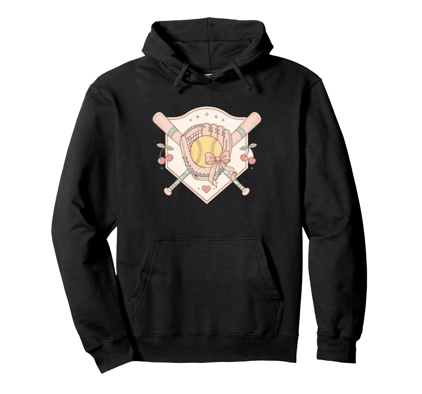 Softball Baseball Glove Bat Bow Hoodie - Casual Everyday Wear Unisex - T-Shirt, Sweatshirt, Hoodie