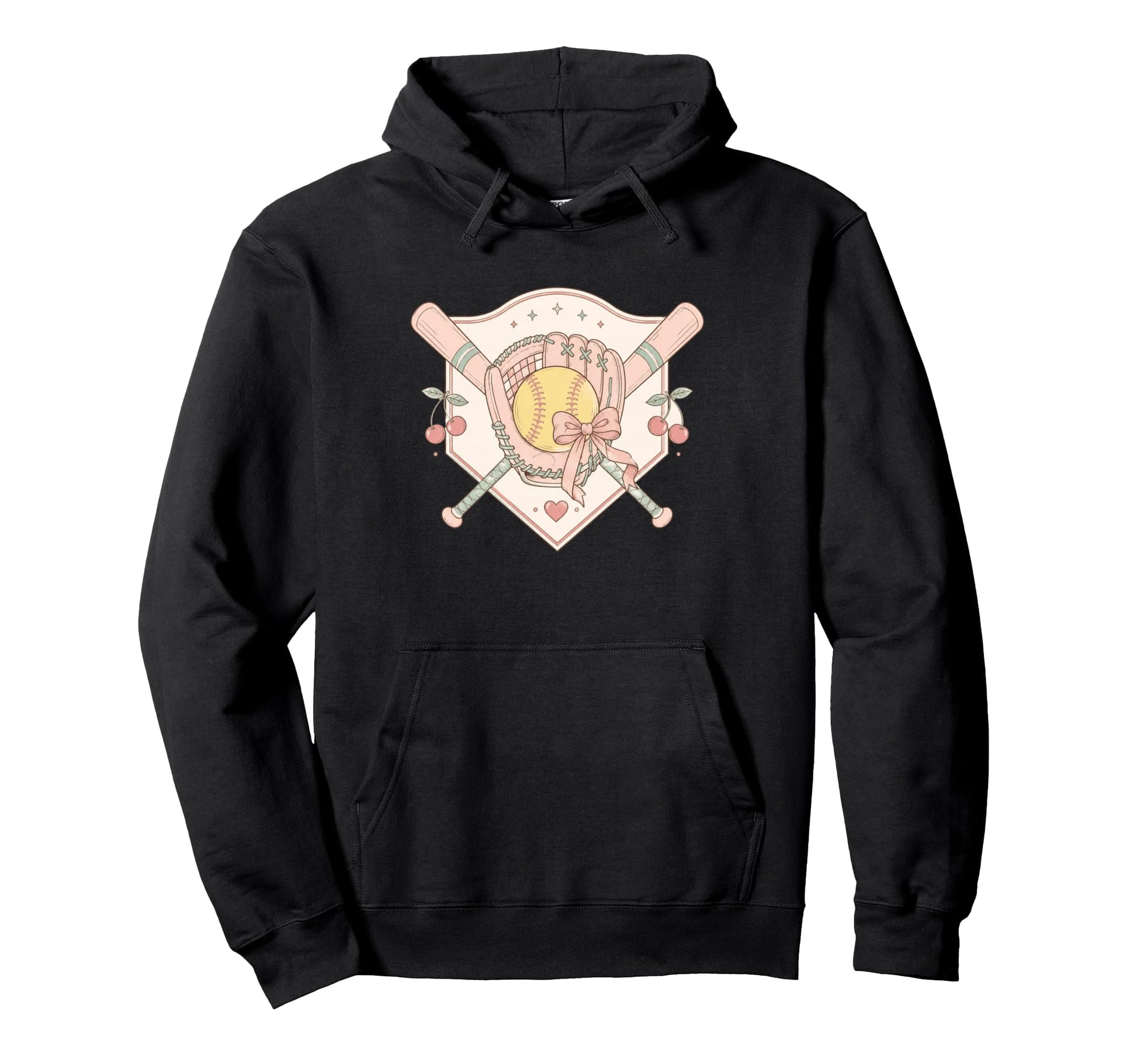 Softball Baseball Glove Bat Bow Hoodie - Casual Everyday Wear Unisex - T-Shirt, Sweatshirt, Hoodie