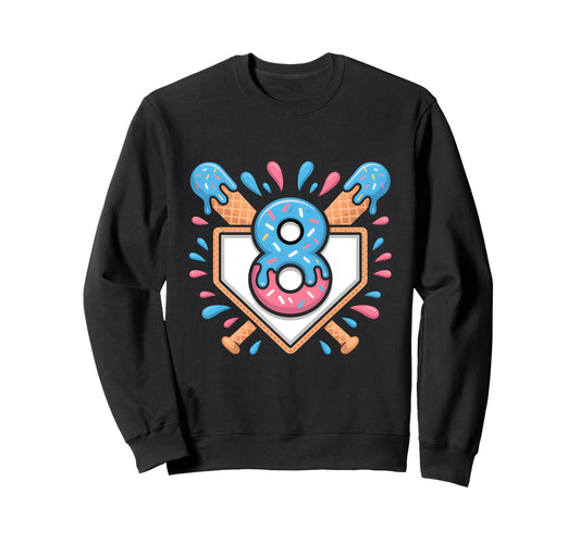 8Th Birthday Ice Cream Baseball Sweatshirt - Novelty Apparel Unisex - T-Shirt, Sweatshirt, Hoodie