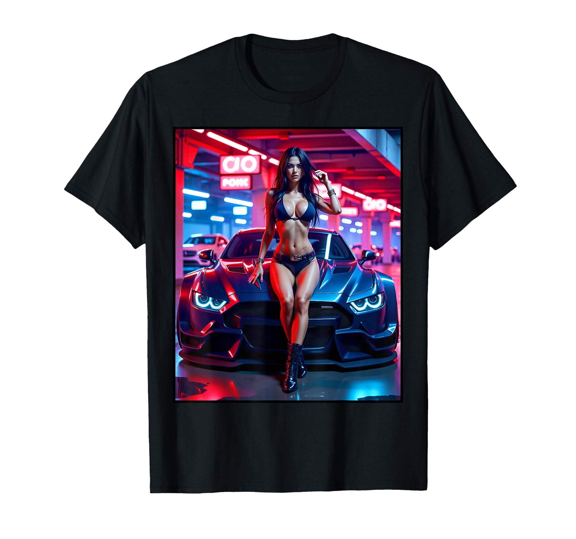 Sexy Sexy Pinup Model Exotic Car T-Shirt - Minimalist Print for Adults - T-Shirt, Sweatshirt, Hoodie