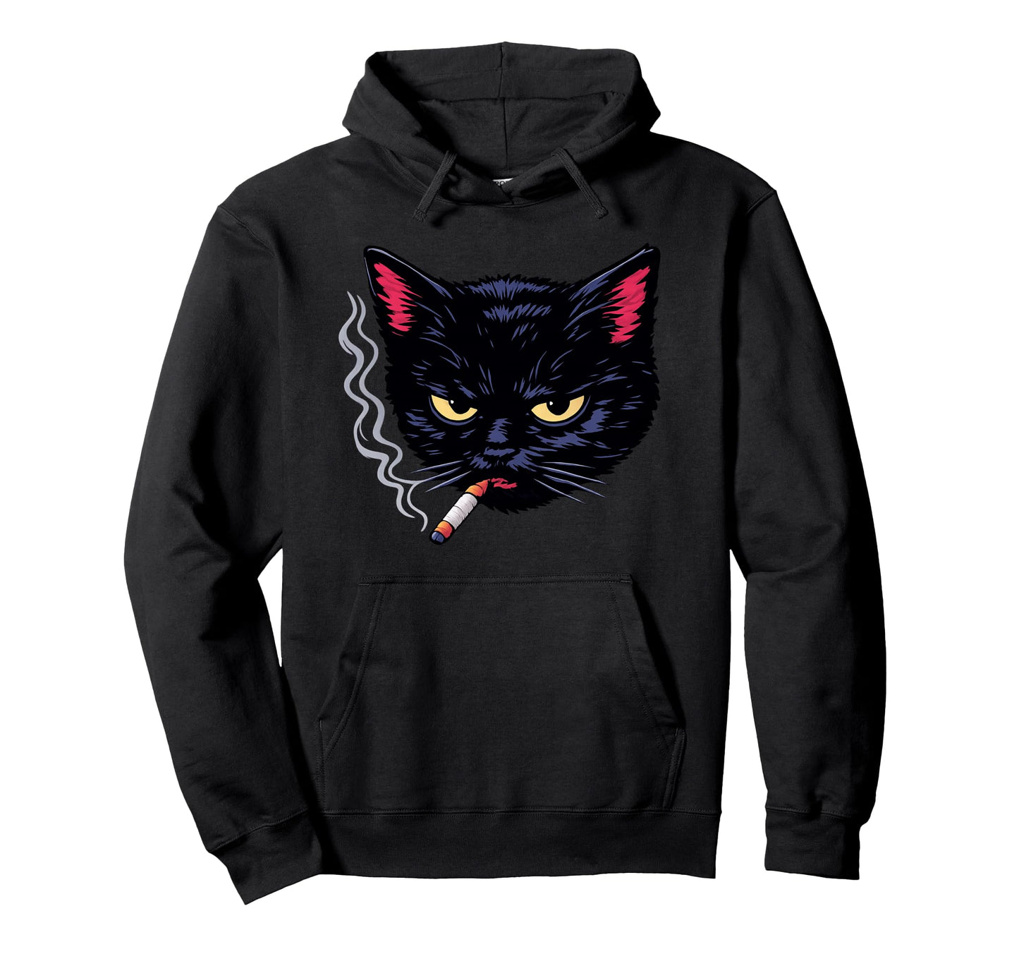 Grumpy Smoking Black Cat Y2K Hoodie - Fun Novelty Design for Adults - T-Shirt, Sweatshirt, Hoodie