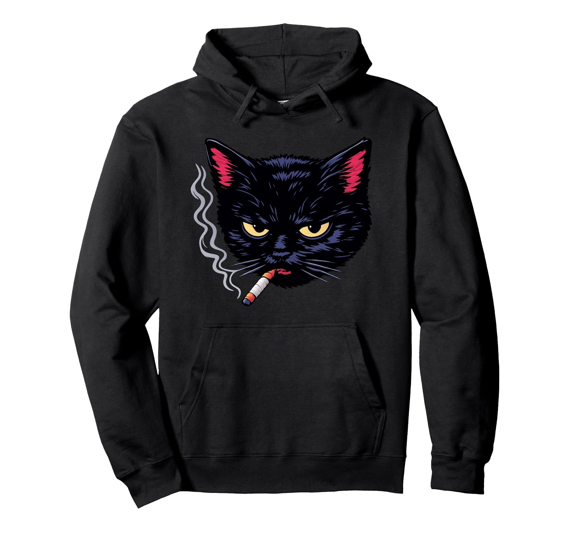 Grumpy Smoking Black Cat Y2K Hoodie - Fun Novelty Design for Adults - T-Shirt, Sweatshirt, Hoodie