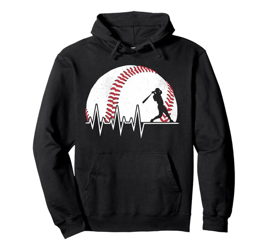 Baseball Heartbeat Sport Fan Hoodie - Fun Novelty Design Men Women - T-Shirt, Sweatshirt, Hoodie
