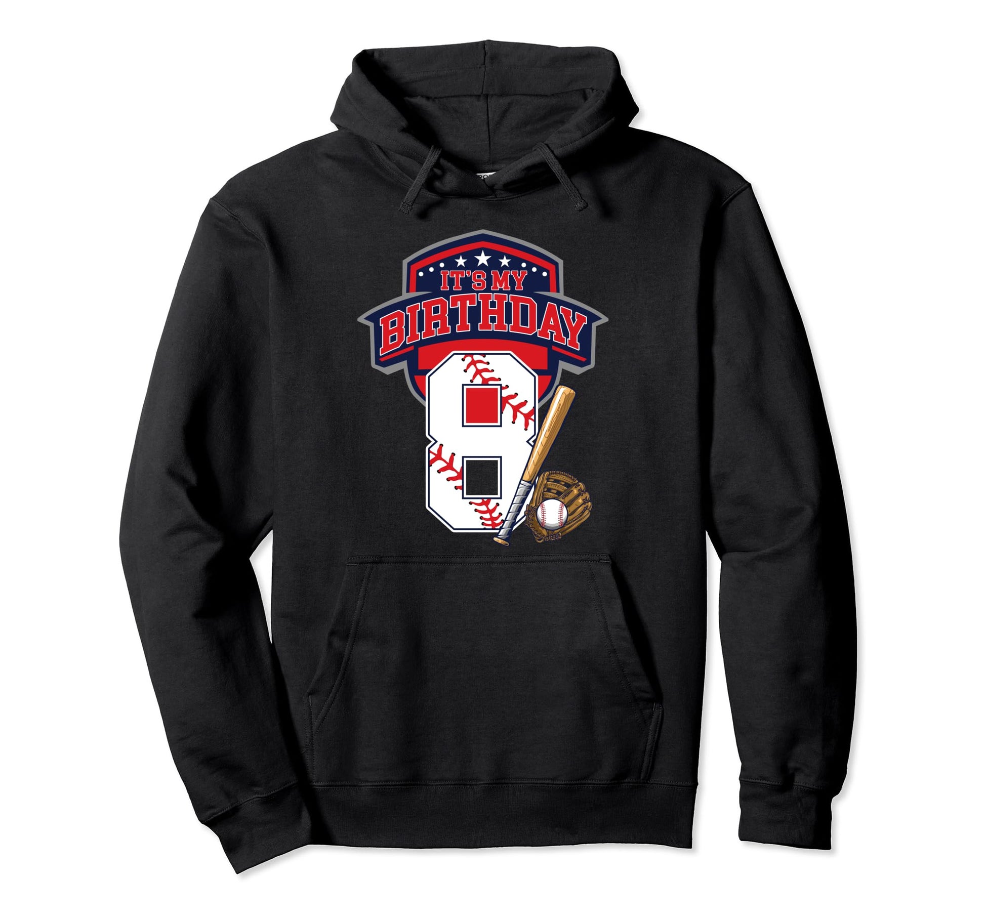 Its My 8Th Baseball Birthday Party Hoodie - Minimalist Print for Adults - T-Shirt, Sweatshirt, Hoodie