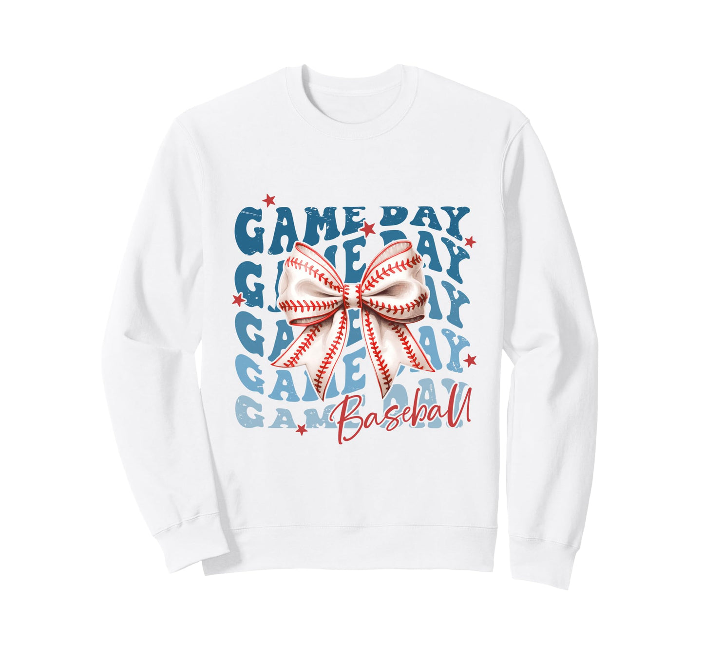 Baseball Bow Distressed Text Sweatshirt - Casual Everyday Wear Unisex - T-Shirt, Sweatshirt, Hoodie