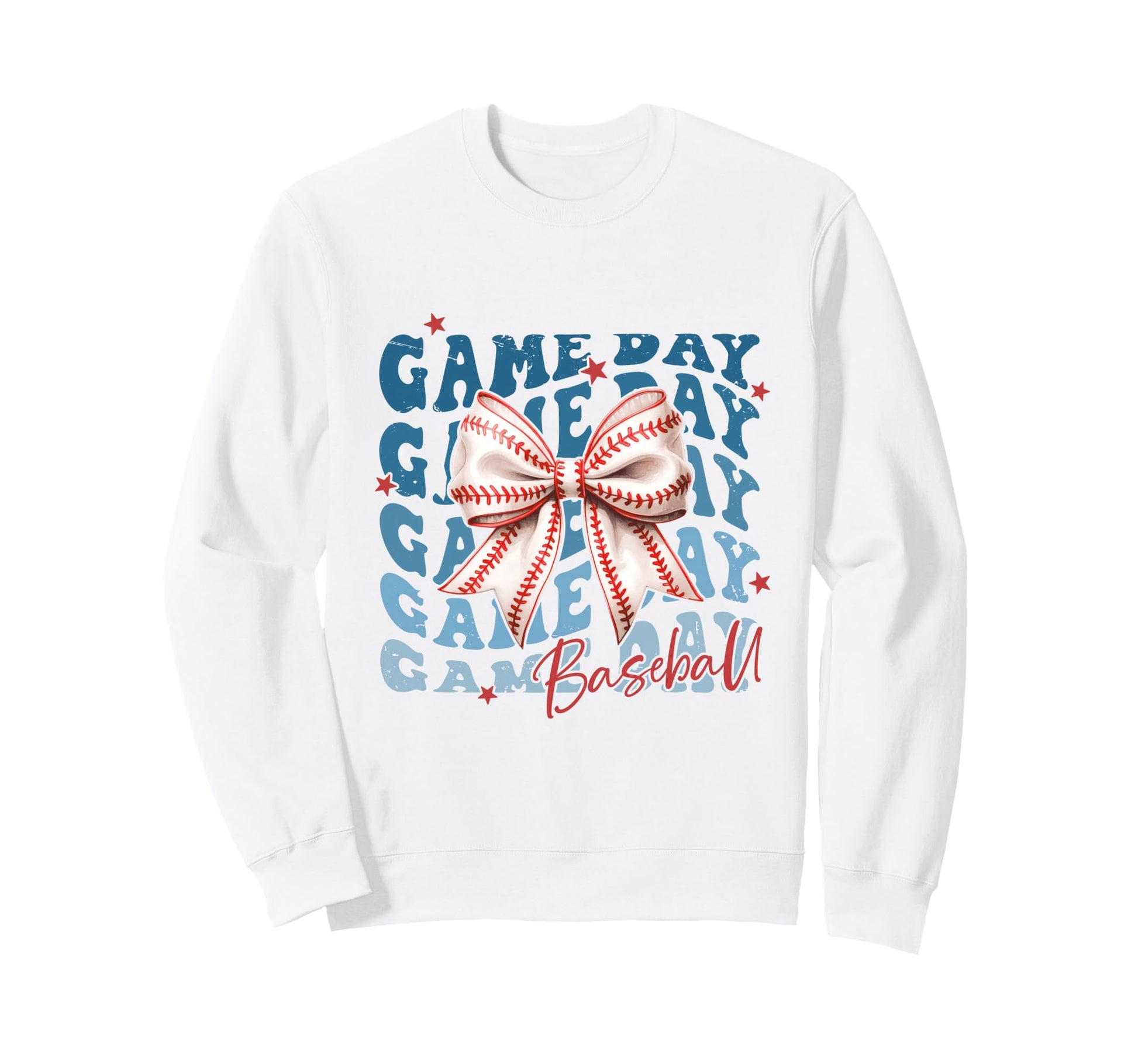 Baseball Bow Distressed Text Sweatshirt - Casual Everyday Wear Unisex - T-Shirt, Sweatshirt, Hoodie