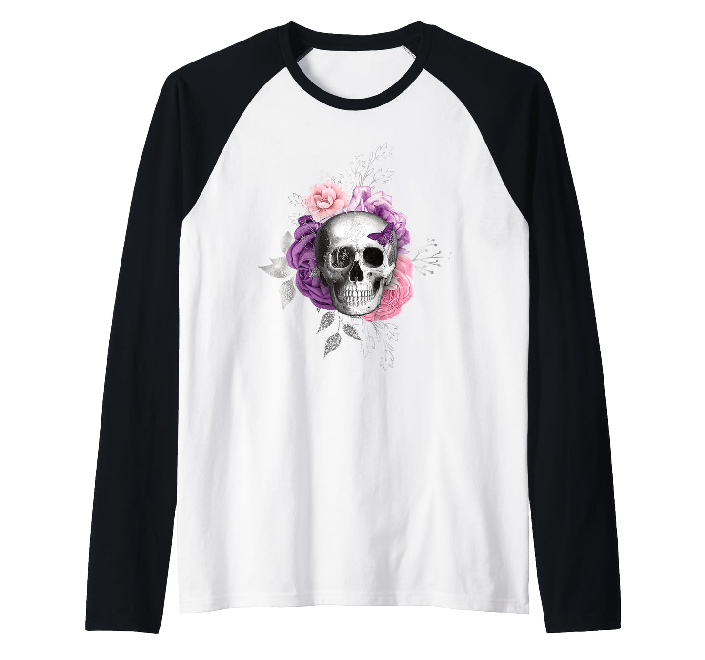 Skull Flowers Gothic Elegance Hoodie - Minimalist Print Unisex - T-Shirt, Sweatshirt, Hoodie