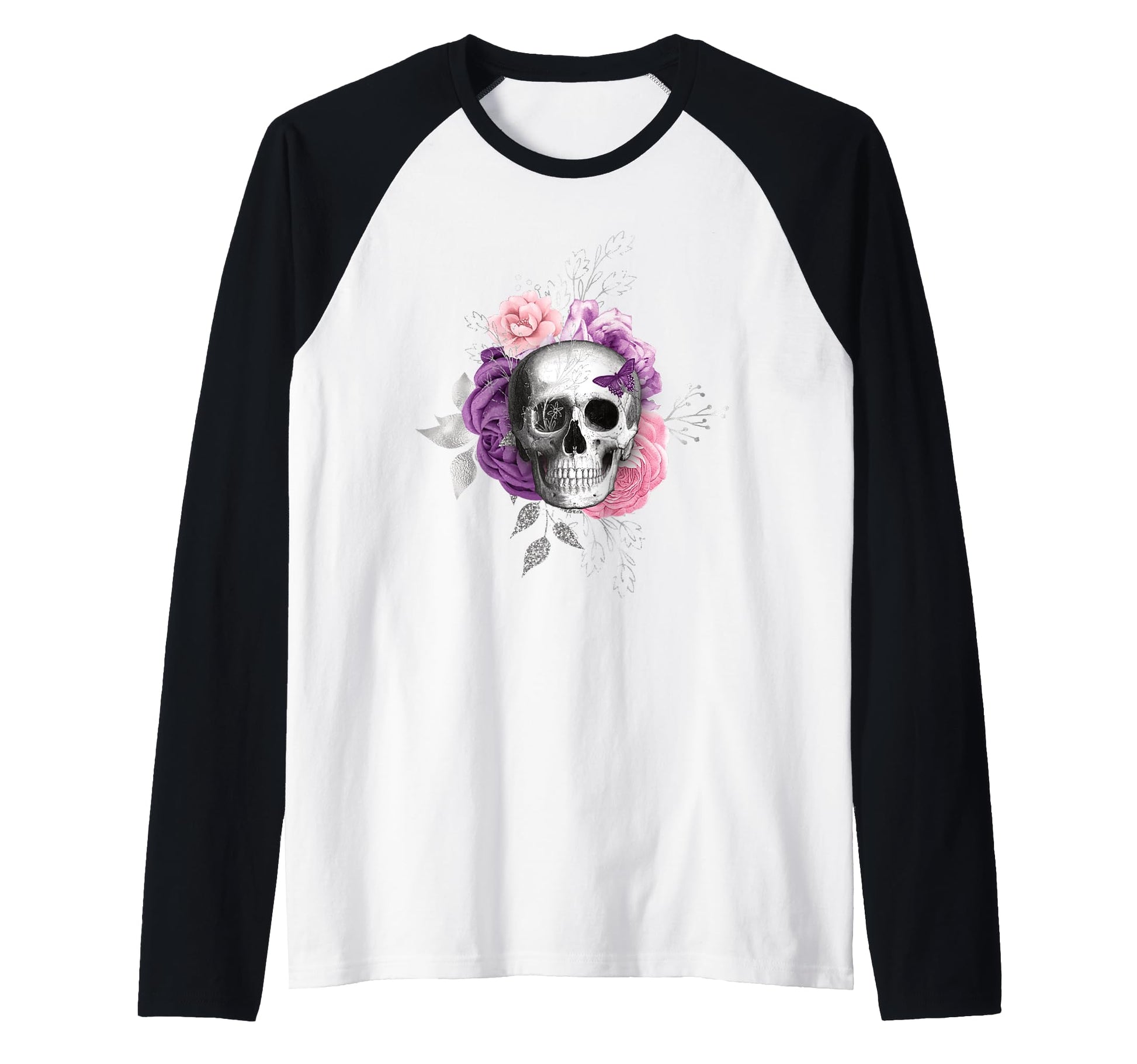 Skull Flowers Gothic Elegance Hoodie - Minimalist Print Unisex - T-Shirt, Sweatshirt, Hoodie
