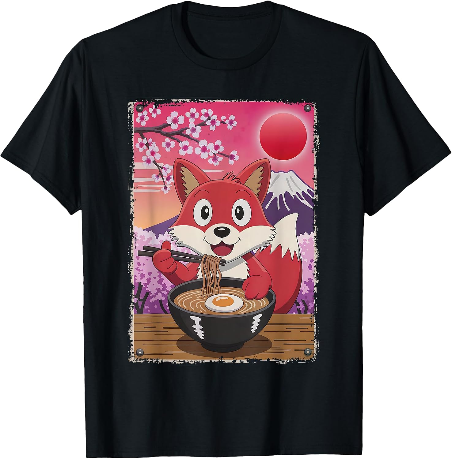 Cute Japan Fox Eating Ramen Merch. - Adult & Kids T-Shirts, Sweatshirts & Hoodies apparel design preview 1