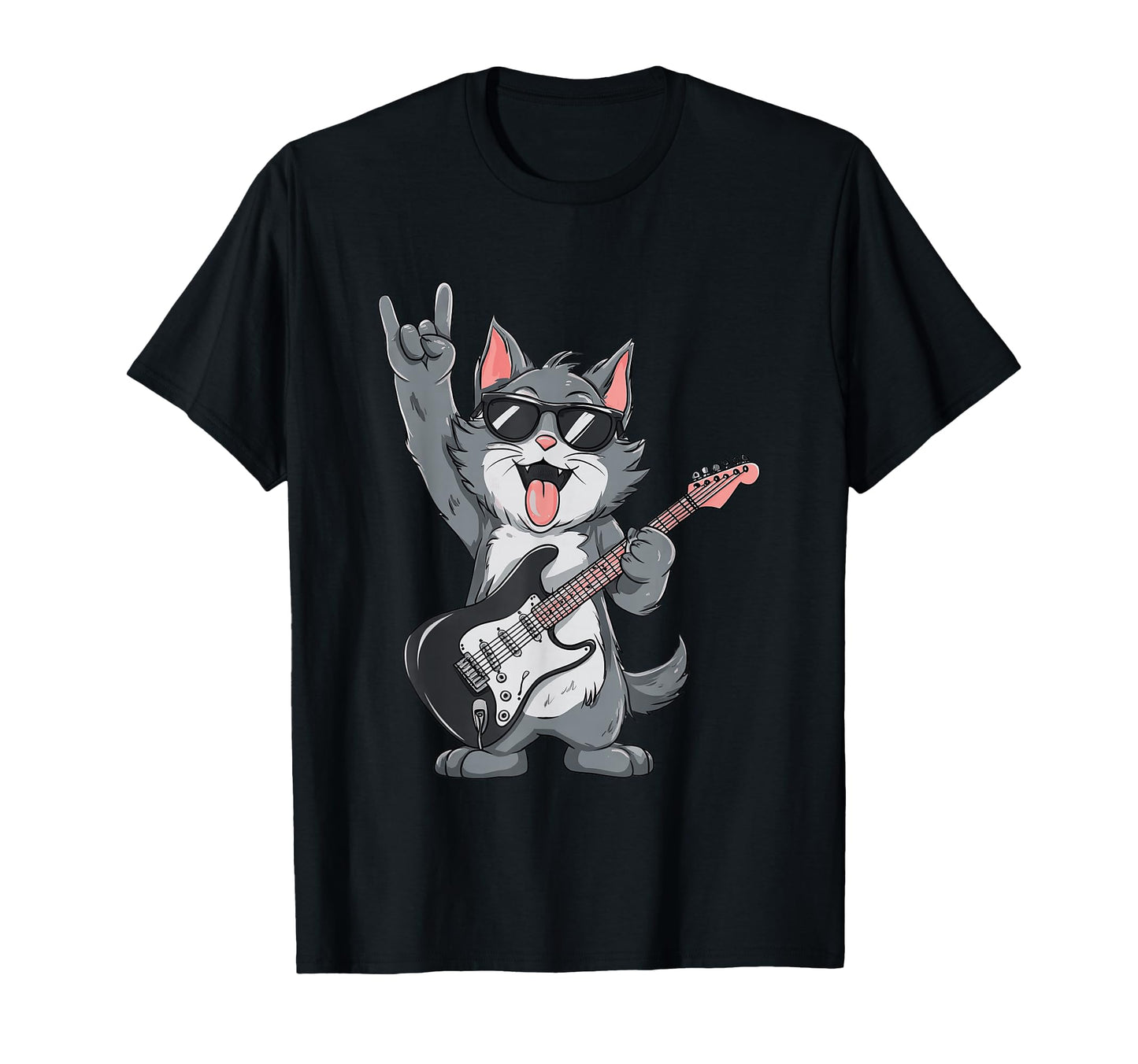 Funny Cat Rock Cat Music Lover Cartoon T-Shirt - Trendy Graphic Unisex - T-Shirt, Sweatshirt, Hoodie