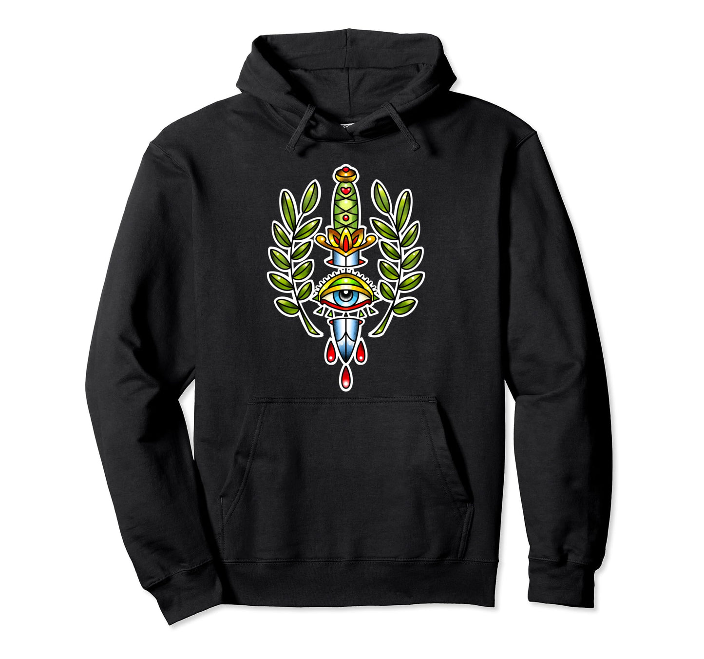Traditional Tattoo Dagger Knife Eye Hoodie - Custom Art Print Men Women - T-Shirt, Sweatshirt, Hoodie