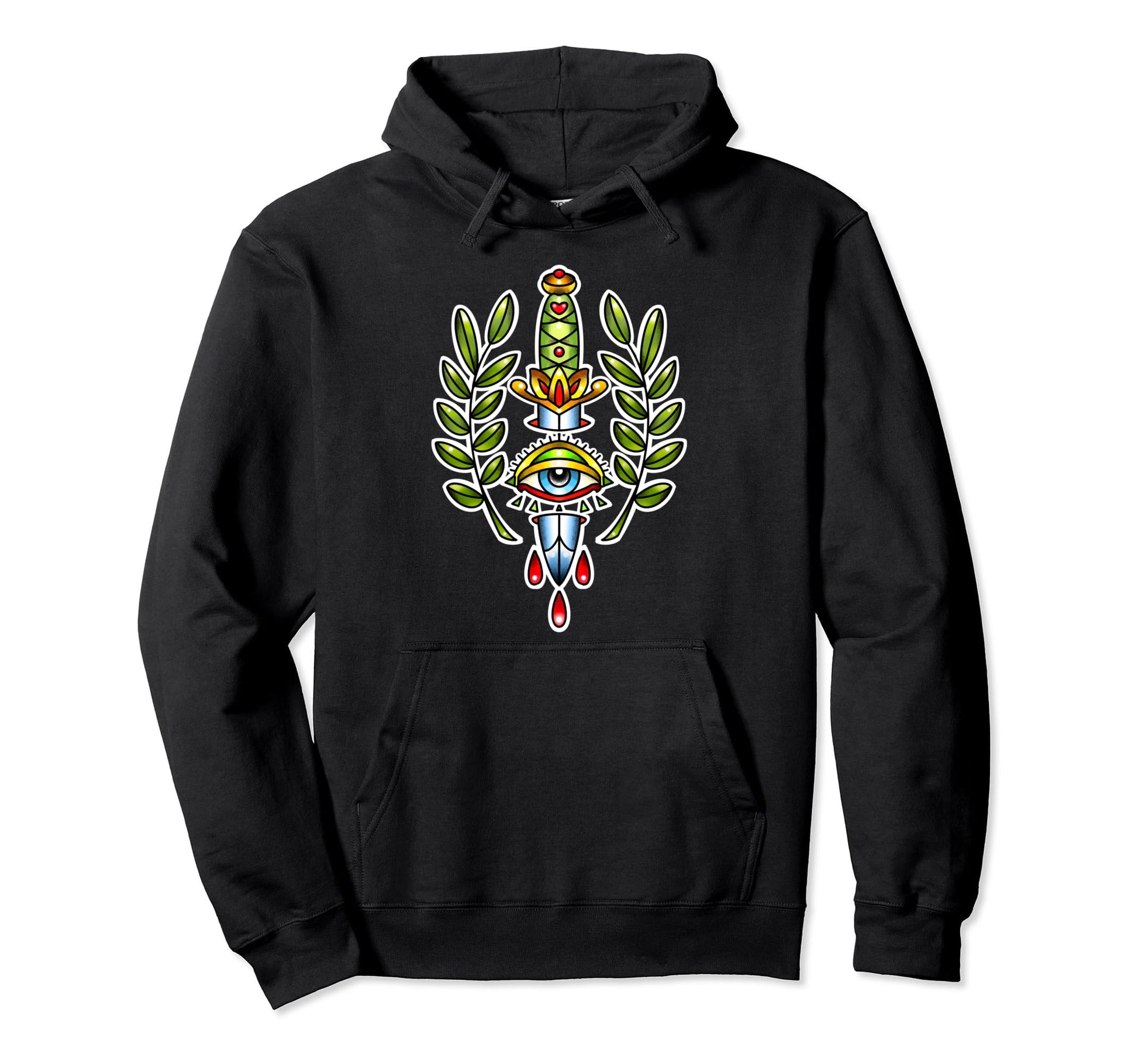 Traditional Tattoo Dagger Knife Eye Hoodie - Custom Art Print Men Women - T-Shirt, Sweatshirt, Hoodie