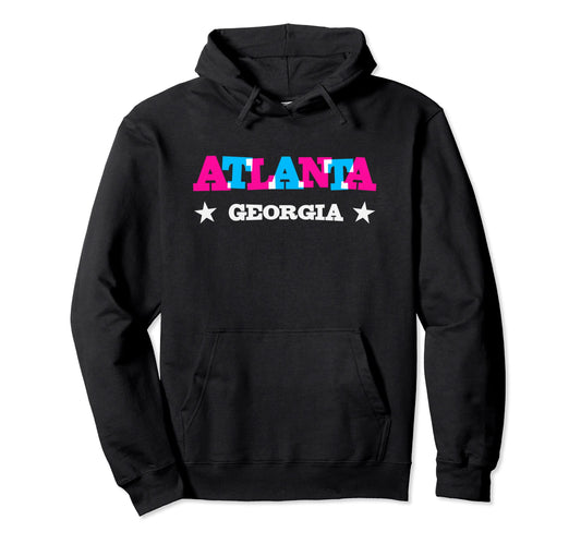 Atlanta Ga Overprint Typography Cyan Hoodie - Custom Art Print Men Women - T-Shirt, Sweatshirt, Hoodie