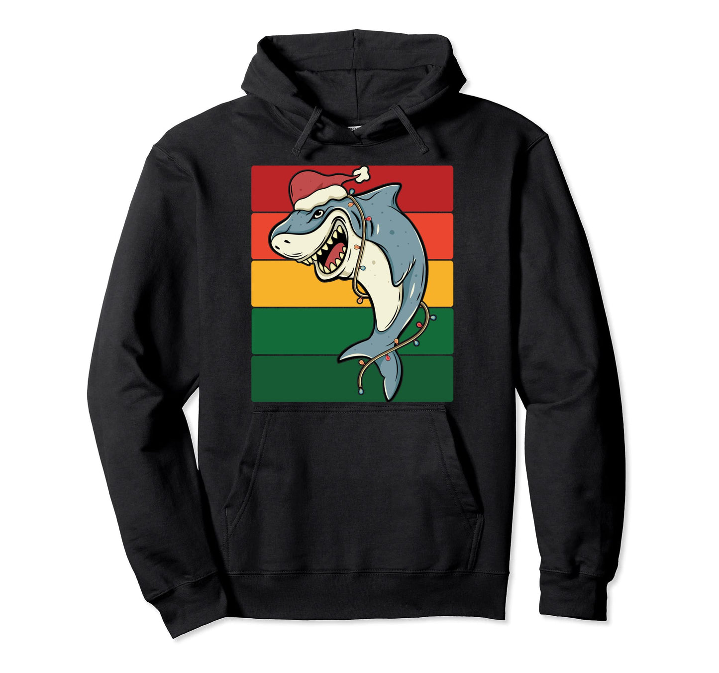 Shark Santa Horizontal Stripes Hoodie - Casual Everyday Wear Men Women - T-Shirt, Sweatshirt, Hoodie