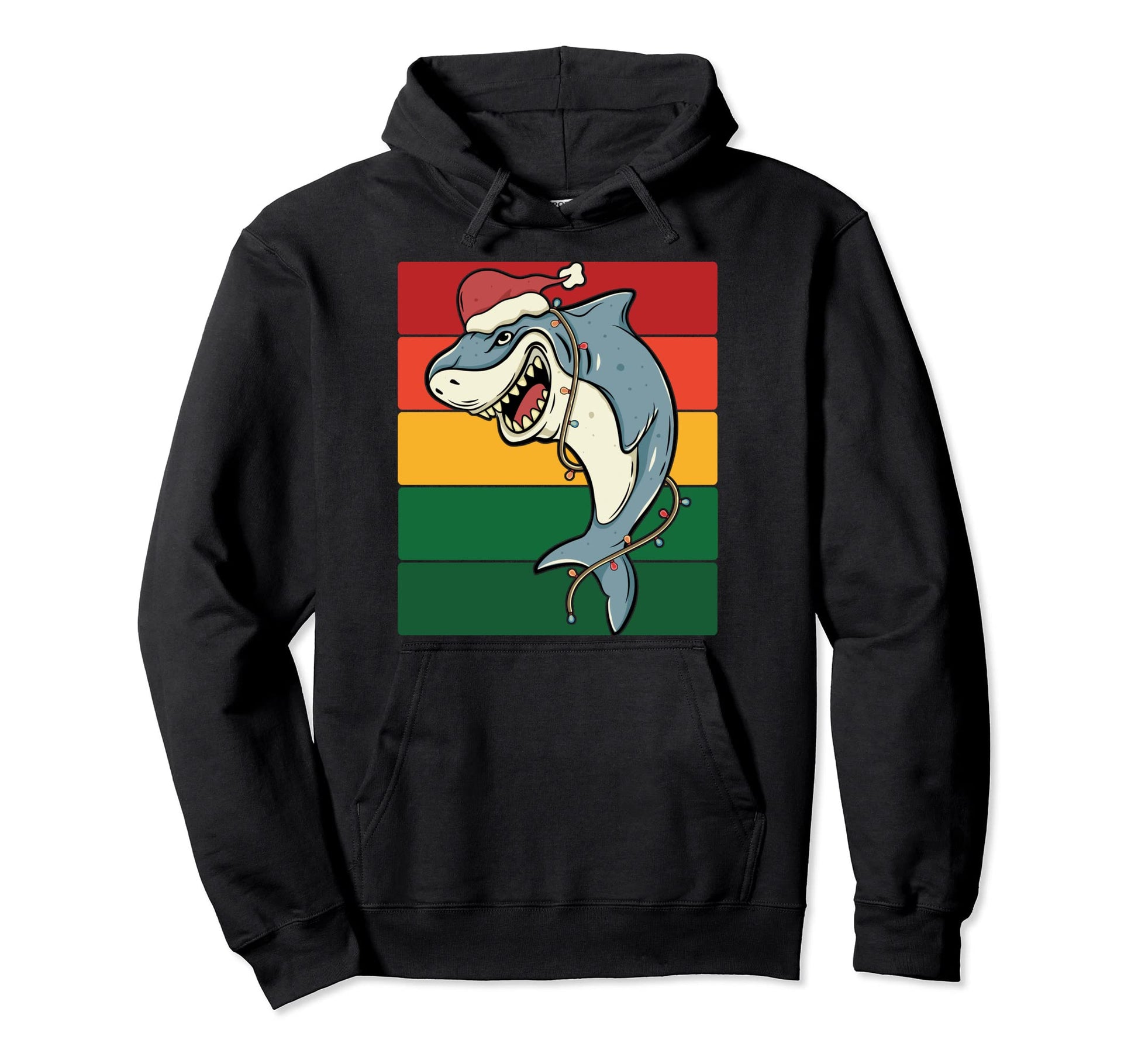 Shark Santa Horizontal Stripes Hoodie - Casual Everyday Wear Men Women - T-Shirt, Sweatshirt, Hoodie