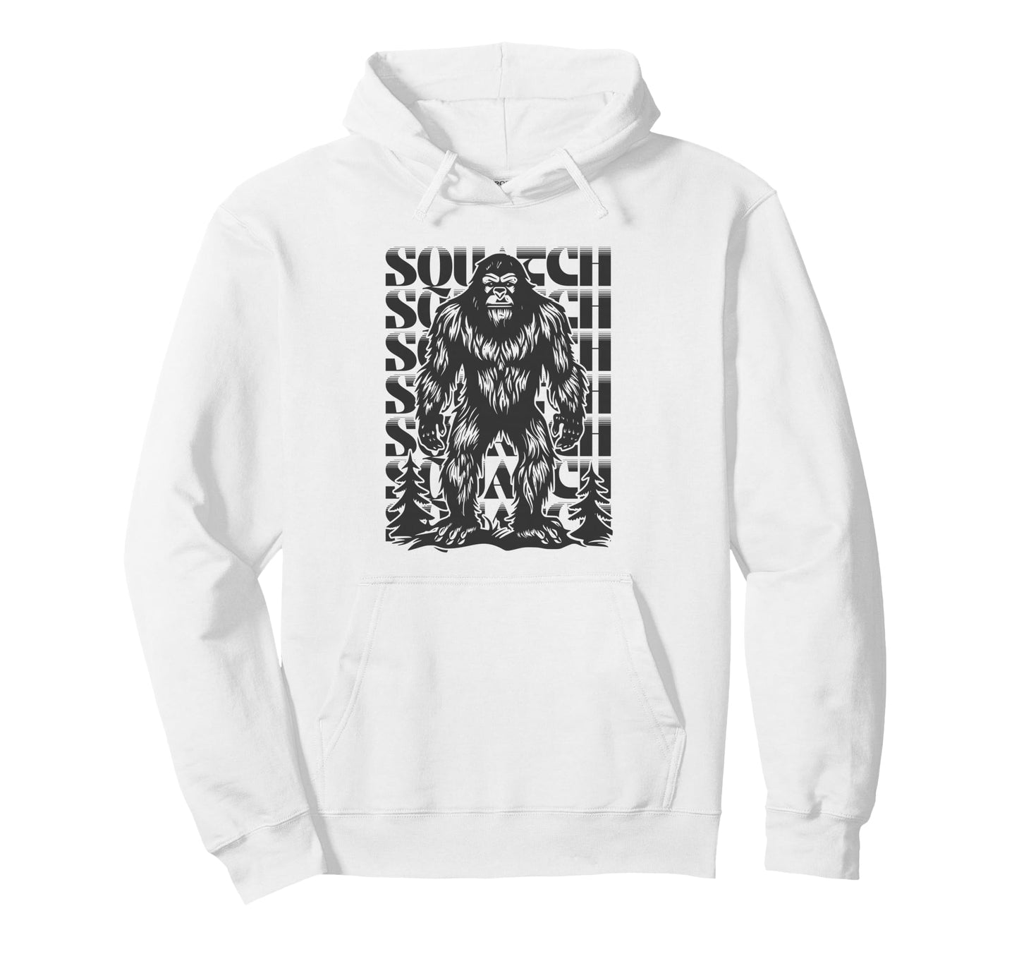 Linocut Sasquatch Forest Bigfoot Hoodie - Minimalist Print for Adults - T-Shirt, Sweatshirt, Hoodie