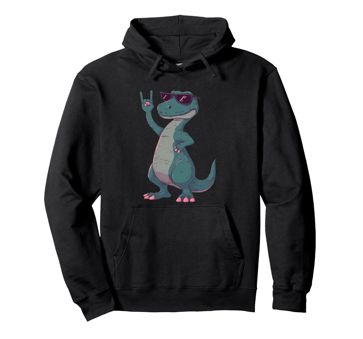 T Rex Dinosaur Rock Hand Sign Punk Mascot Hoodie - Minimalist Print Unisex - T-Shirt, Sweatshirt, Hoodie