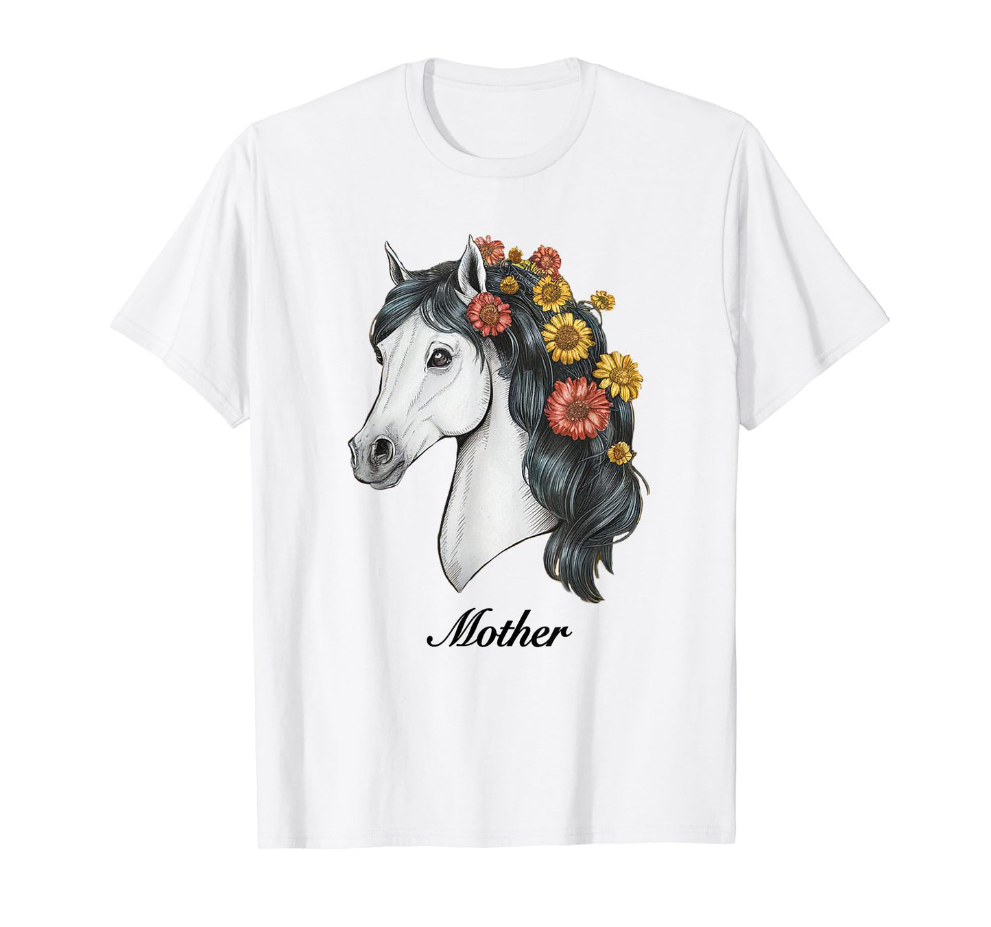 Coquette White Horse Flowers Mother T-Shirt - Minimalist Print Unisex - T-Shirt, Sweatshirt, Hoodie