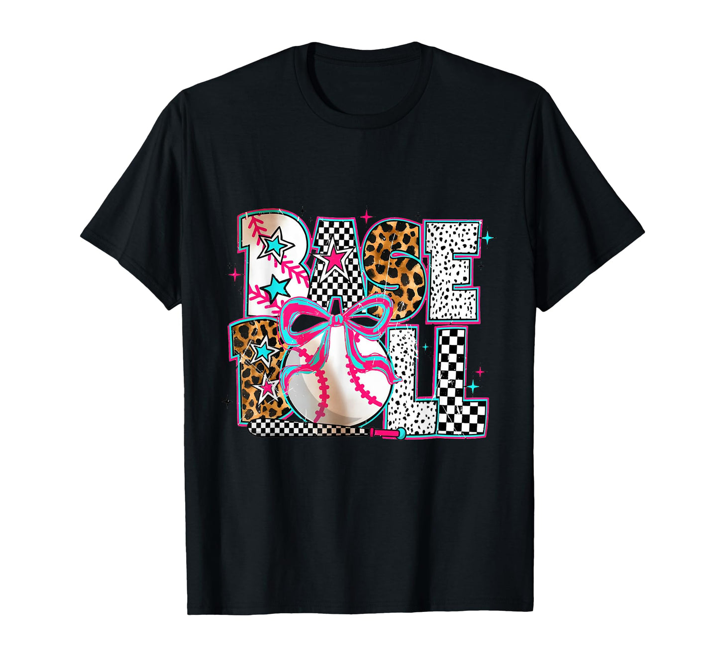 Leopard Checkered Baseball Coquette T-Shirt - Minimalist Print Men Women - T-Shirt, Sweatshirt, Hoodie