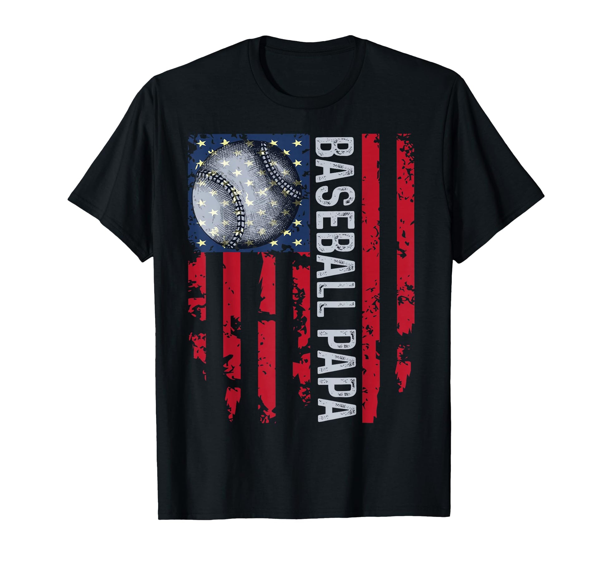 Baseball Papa Usa Flag Coach Fathers T-Shirt - Aesthetic Graphic Men Women - T-Shirt, Sweatshirt, Hoodie