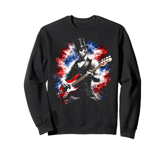 Abe Lincoln Abraham Playing Bass Sweatshirt - Minimalist Print Unisex - T-Shirt, Sweatshirt, Hoodie