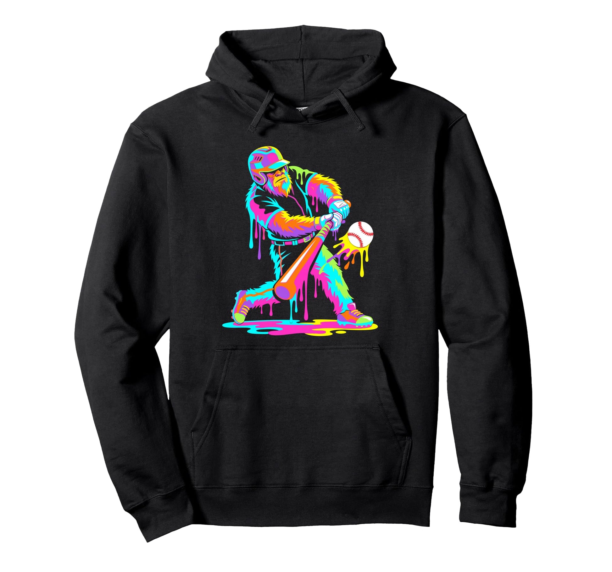 Baseball Ice Drip Bigfoot Playing Color Hoodie - Streetwear Style Unisex - T-Shirt, Sweatshirt, Hoodie