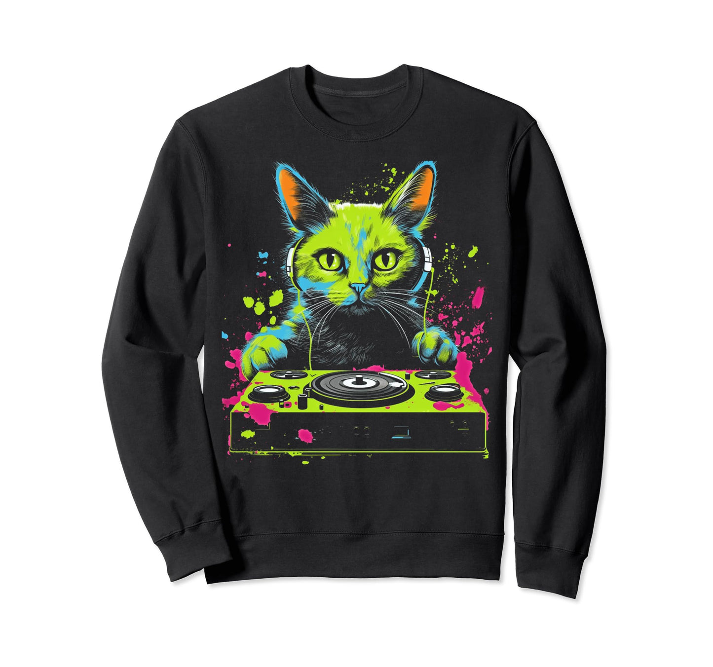 Kawaii Cat Dj Japanese Edm Y2K Sweatshirt - Streetwear Style Unisex - T-Shirt, Sweatshirt, Hoodie
