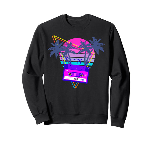 90S Vaporwave Sunset Cassette Sweatshirt - Custom Art Print for Adults - T-Shirt, Sweatshirt, Hoodie