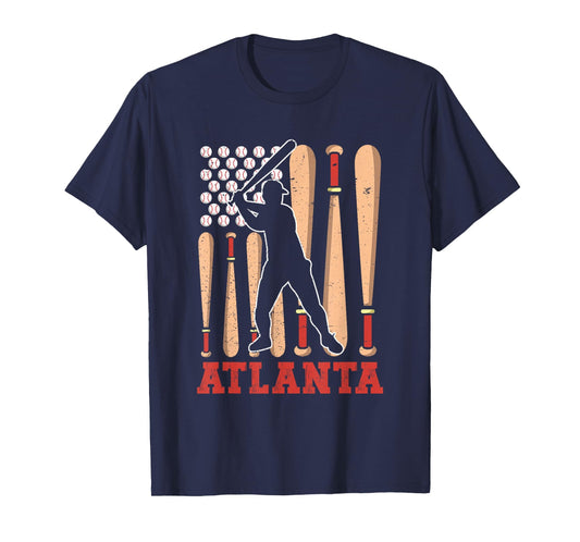 Atlanta American Flag Distressed Baseball T-Shirt - Unique Graphic Unisex - T-Shirt, Sweatshirt, Hoodie