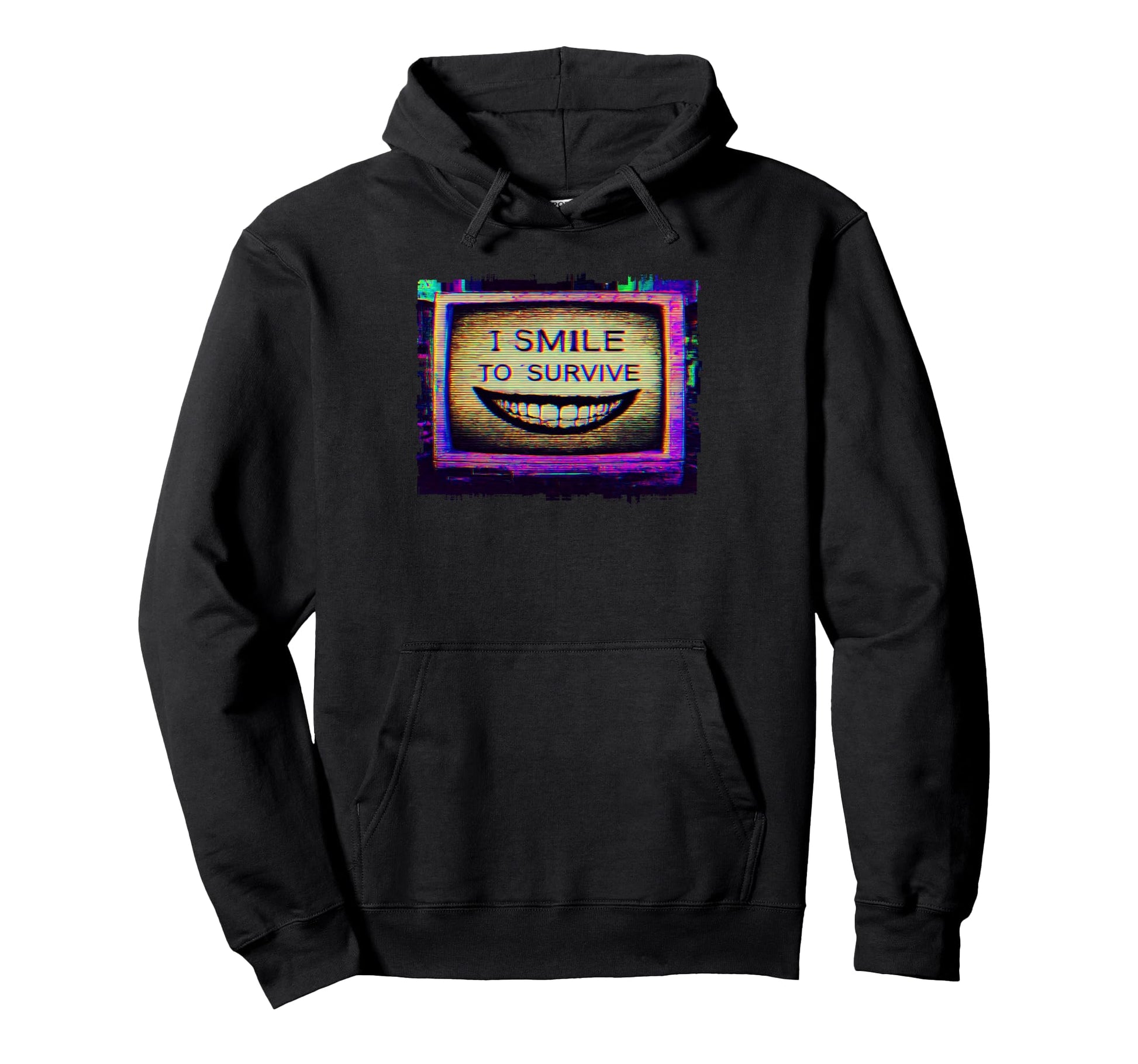 Glitch Television Smile To Survive Hoodie - Unique Graphic for Adults - T-Shirt, Sweatshirt, Hoodie