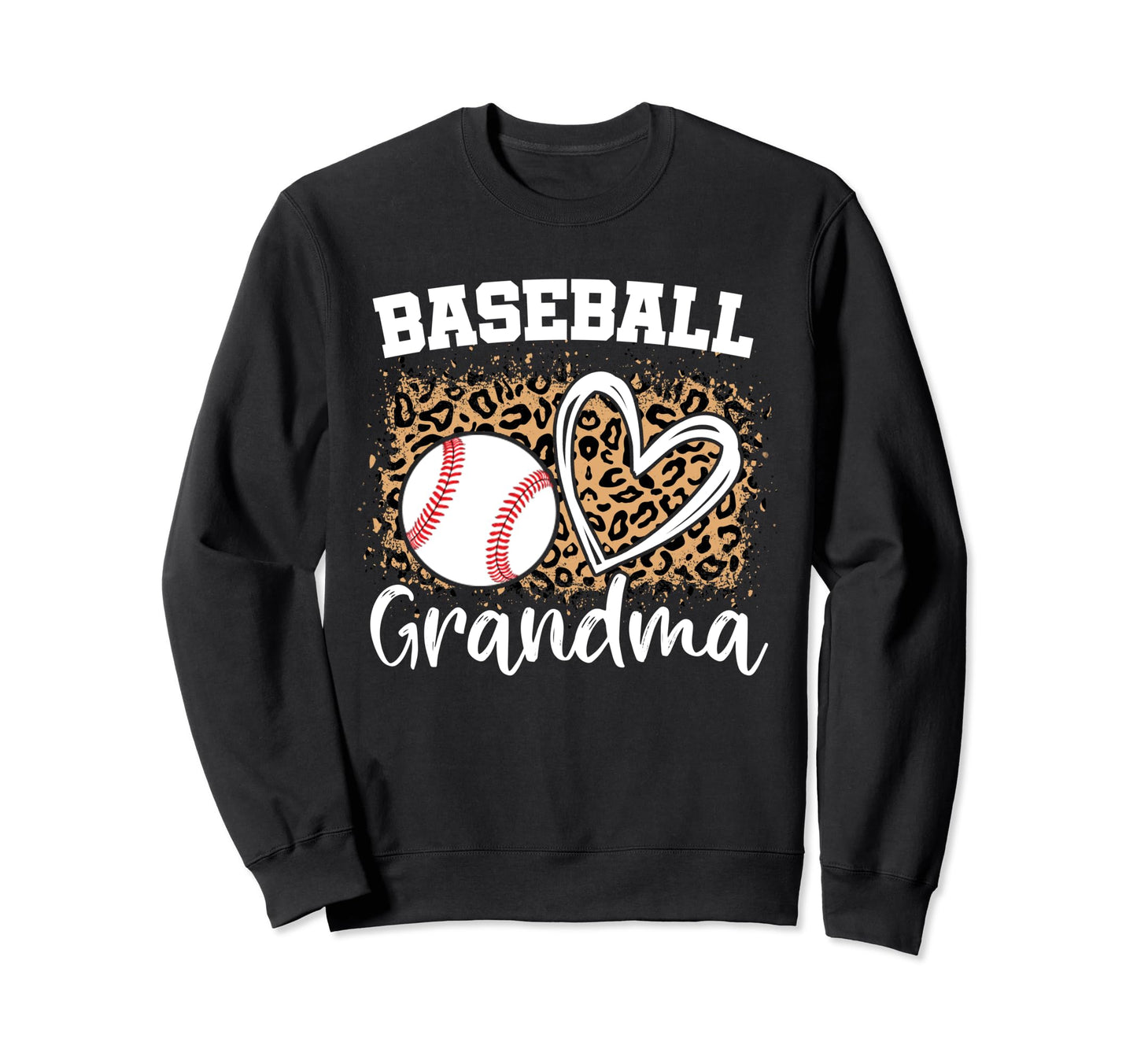 Baseball Grandma Leopard Heart Sweatshirt - Graphic Print for Adults - T-Shirt, Sweatshirt, Hoodie