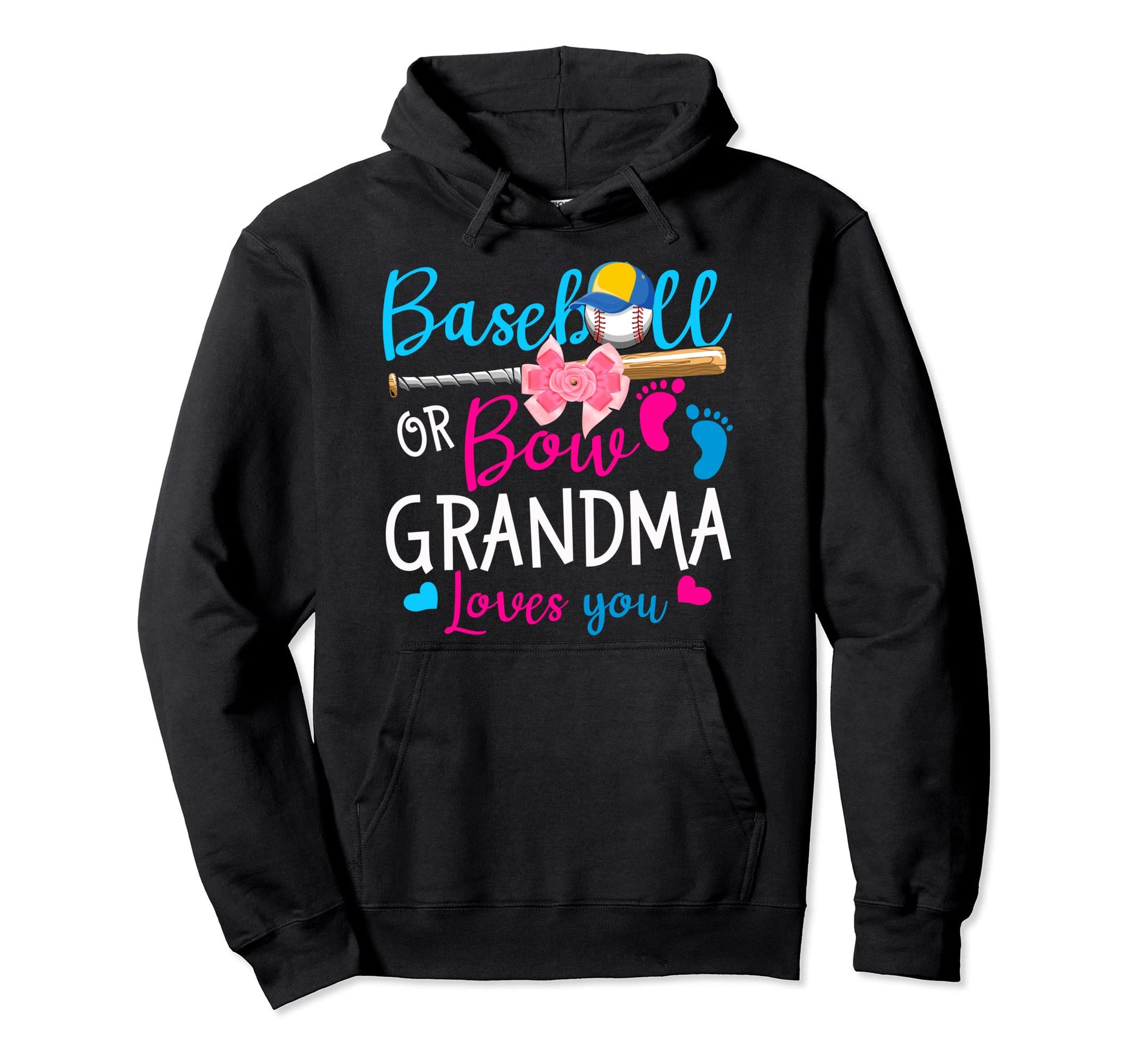 Baseball Or Bow Grandma Loves You Baseball Hoodie - Novelty Apparel Unisex - T-Shirt, Sweatshirt, Hoodie