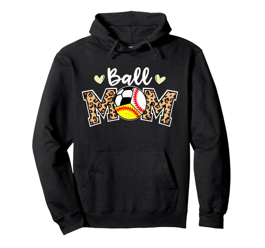 Ball Mom Leopard Baseball Softball Hoodie - Aesthetic Graphic Men Women - T-Shirt, Sweatshirt, Hoodie