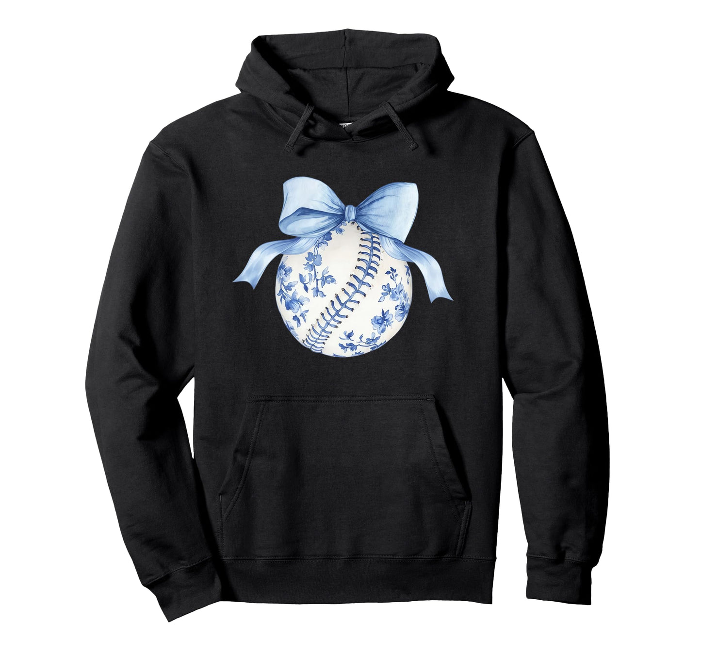 Blue Chinoiserie Baseball Coquette Bow Hoodie - Graphic Print for Adults - T-Shirt, Sweatshirt, Hoodie