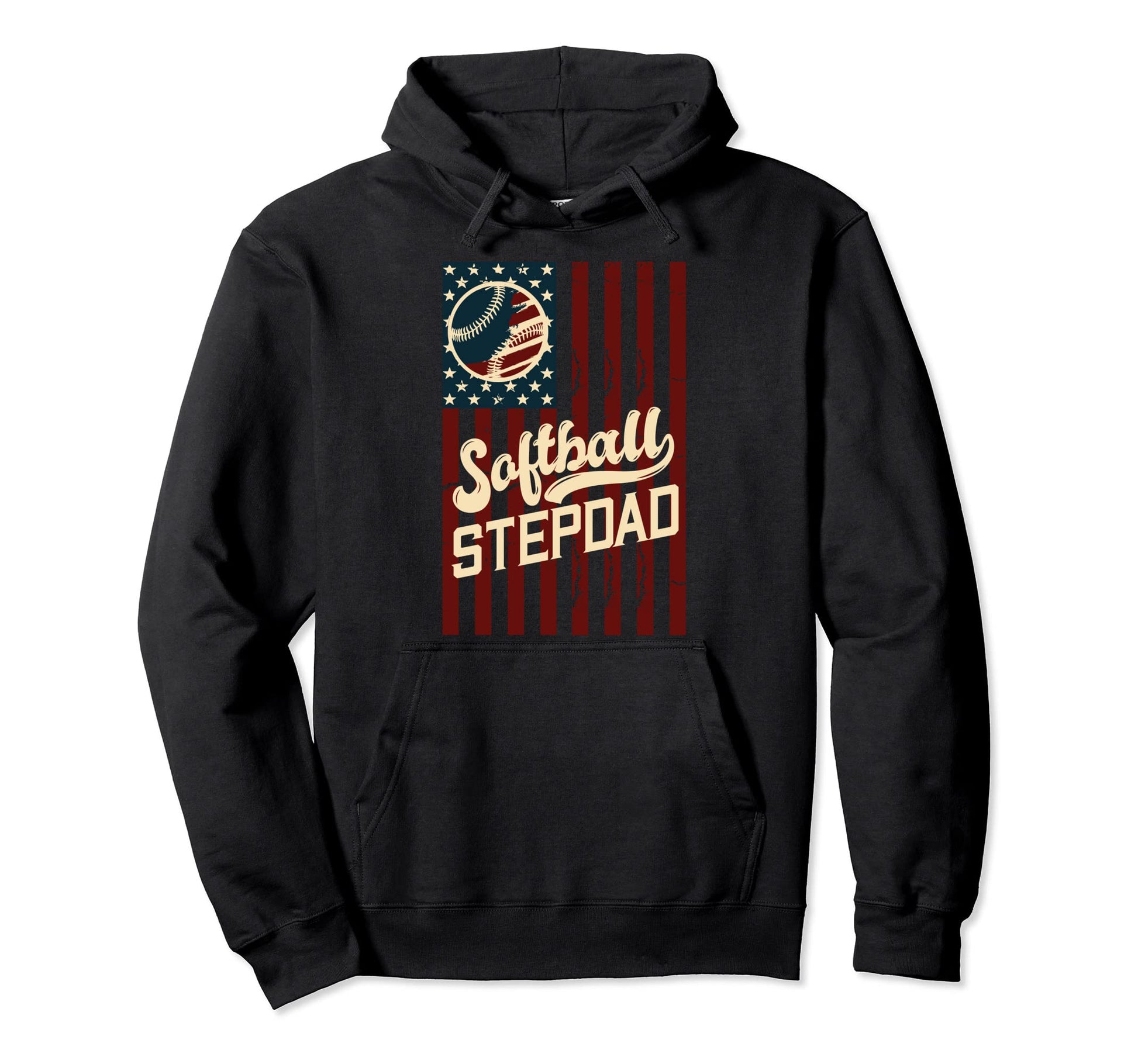 Softball Stepdad American Flag Field Hoodie - Minimalist Print for Adults - T-Shirt, Sweatshirt, Hoodie